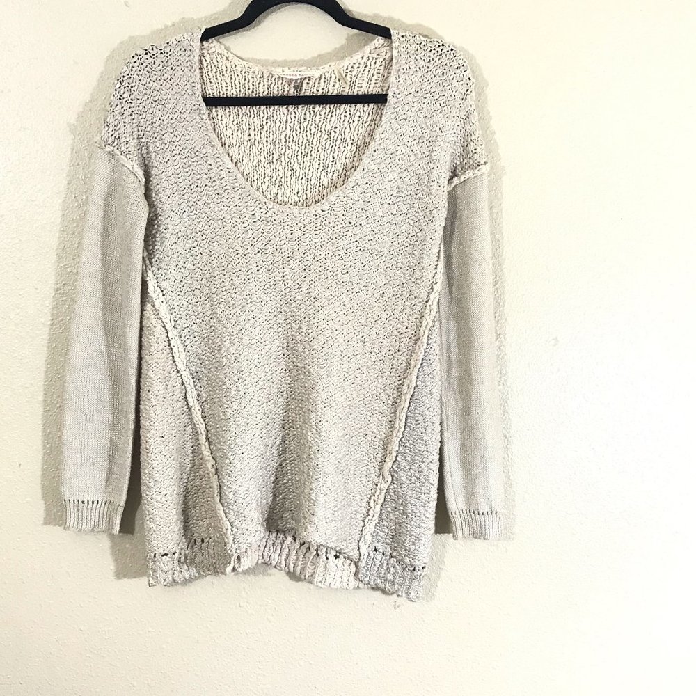 Rebecca Taylor Beige Chunky Knit Metallic Sweater